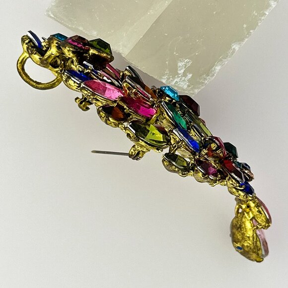VTG Statement Brooch/Pendant Multi-Color Rhinestones Crystal Pin Jewel Tone - Picture 7 of 10